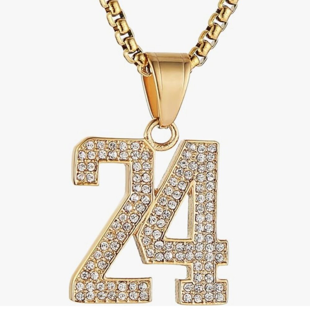 18K Gold Plated Cubic Zirconia Number 24 Basketball Pendant Necklace